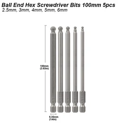 Magnetic Ball End Hex Screwdriver Bit Set - Precision Metric Allen Wrench Tool (Ball End Hex Bit 5pc)