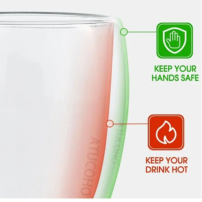 350ml Double Wall Handmade Glass Cup - Transparent Heat Resistant Drinkware for Tea, Coffee, Beer, and More