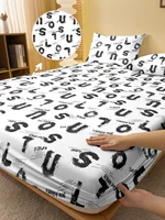 1 Simple modern letter Geometry printed matte Fitted Sheet, bedroom printed bed cover, bedding (excluding pillowcases) 1
