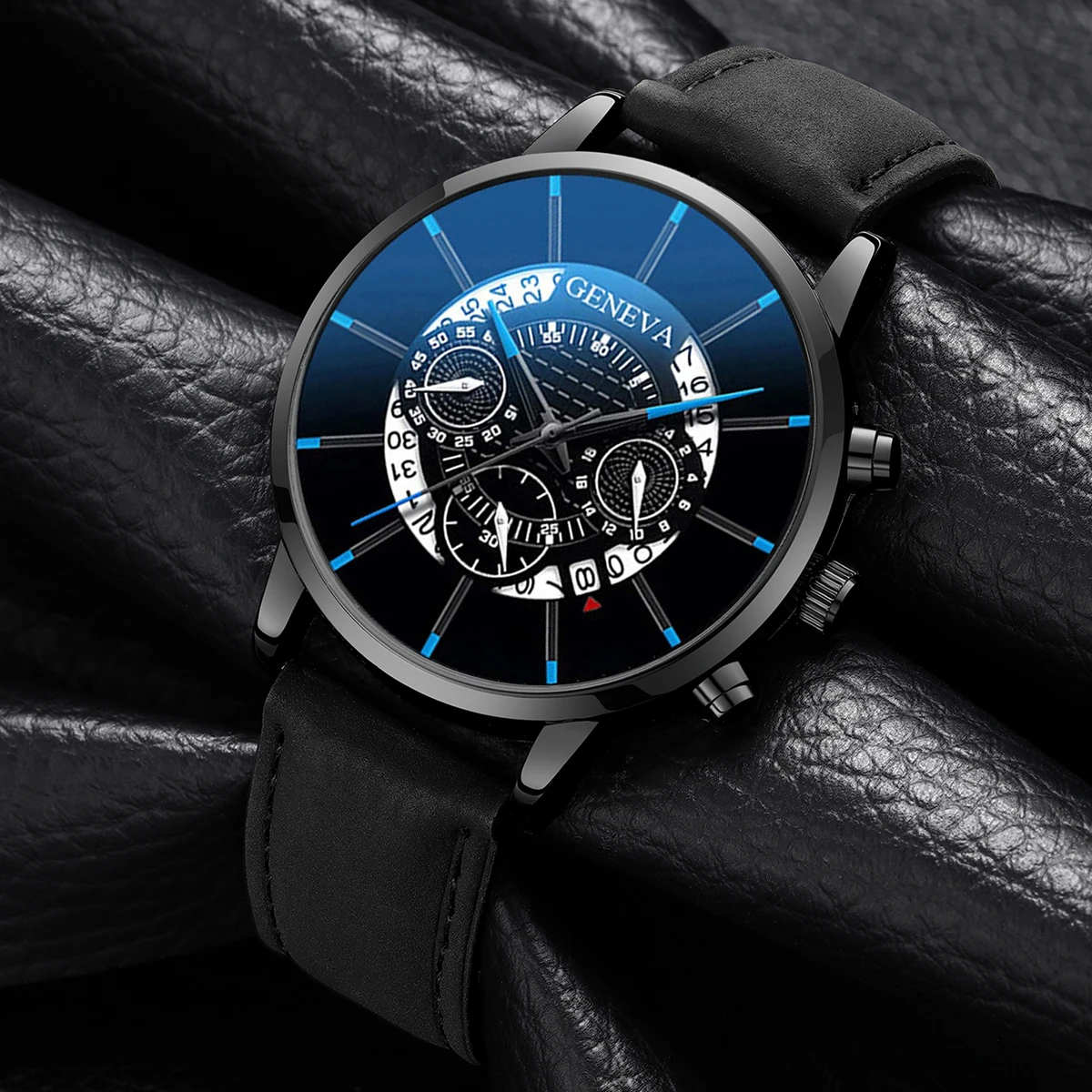 4PCs/Set Men's Leather Strap Calendar Quartz Watch