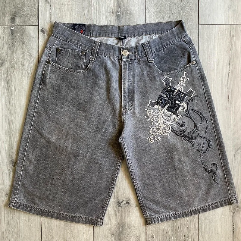 Y2K Fashion Trend New Letter Embroidery Baggy Denim Short Women Harajuku Vintage Popular Casual Joker High Waist Wide Leg Shorts