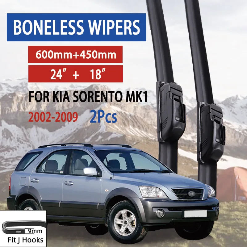 

For Kia Sorento MK1 2002-2009 Car Windshield Wiper U-type Soft Rubber Frameless Bracketless Car Wipers 24"+18"