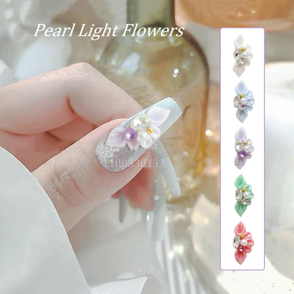 

Pearl Floret: 50pcs Sider Flower Charms Resemble Acrylic Florial Nail Accessories Stereo Blossom Long Tips Nail Embellishment 3D