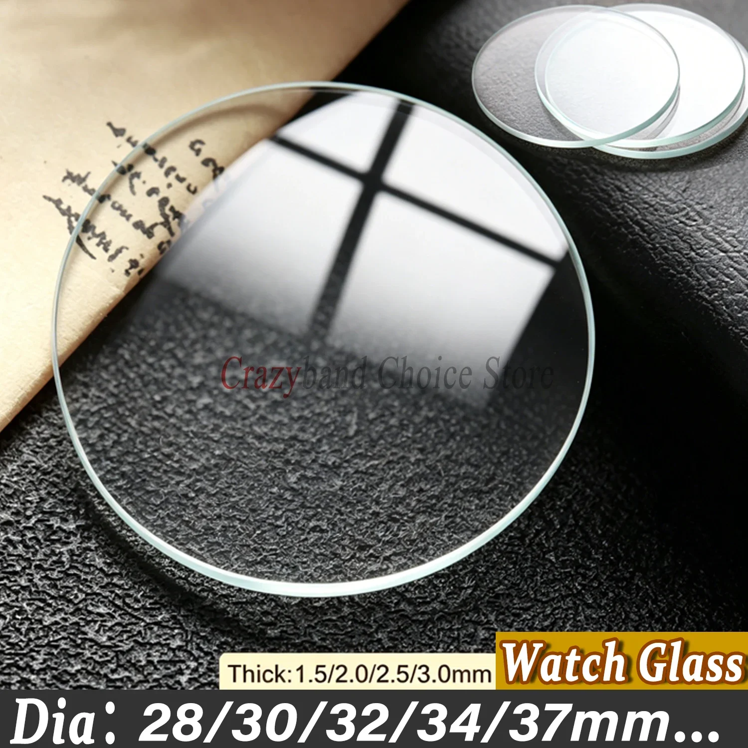 Flat Transparent Crystal Watch Glass Replacement - Various Thickness & Diameter Options