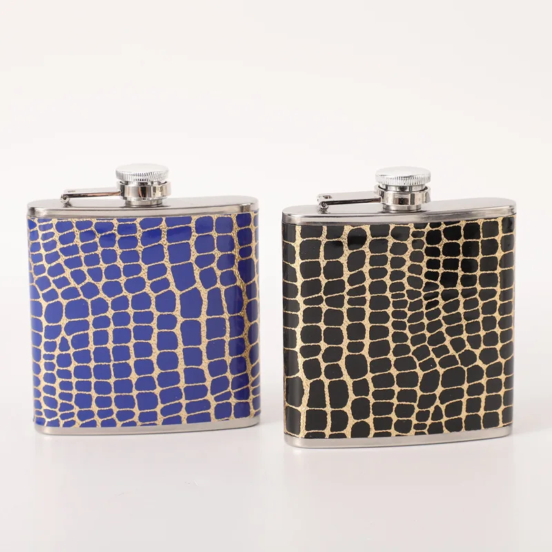 

Фляжки из нержавеющей стали объемом 6 унций, портативная уличная Бутылка для виски и вина с каменной зернистой кожей, аксессуары для бара