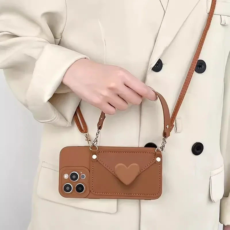 Korean Crossbody Lanyard Necklace Strap Card Holder Phone Case for