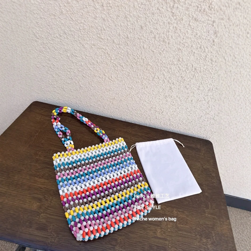 Handmade Pearl Bead Handbag Lady Tote Luxury Handbag Box Evening Bag Vintage Female Top-handle Purse Chic Ins Box Bag