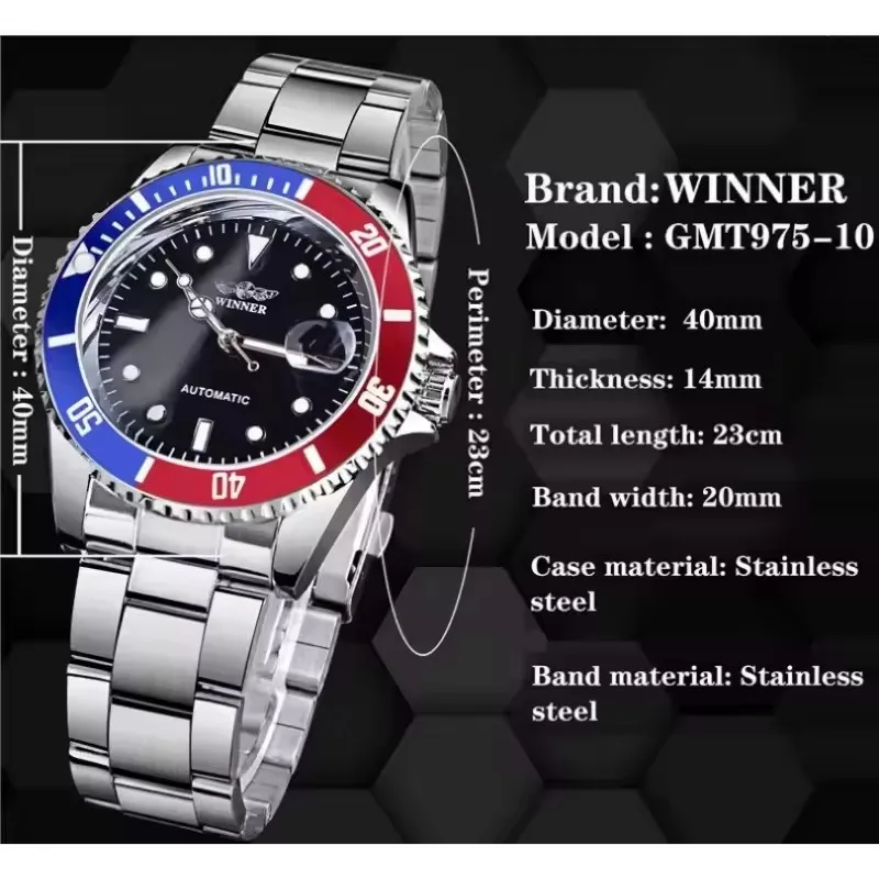 รูปสินค้า นาฬิกาผู้ชาย WINNER 002 กลไกอัตโนมัติ หรูหรา พร้อมปฏิทินและไฟกลางคืน