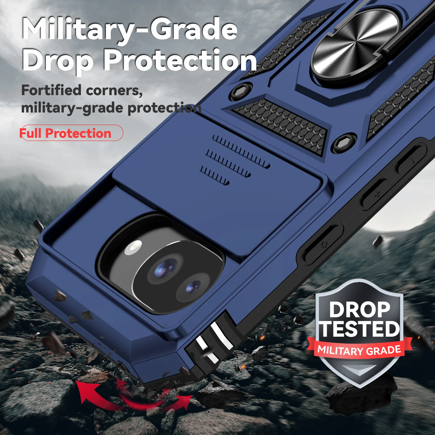 Armor Ring Bracket Push Window Protection Shockproof Phone Case with Magnetic Holder Cover
