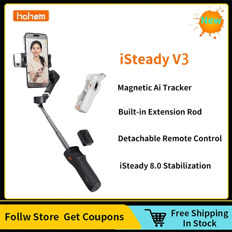 

Hohem ISteady V3 AI Handheld Stabilizer Three Color Fill Light Selfie Stick Gimbal Phone for Smartphones Video Record Vlog