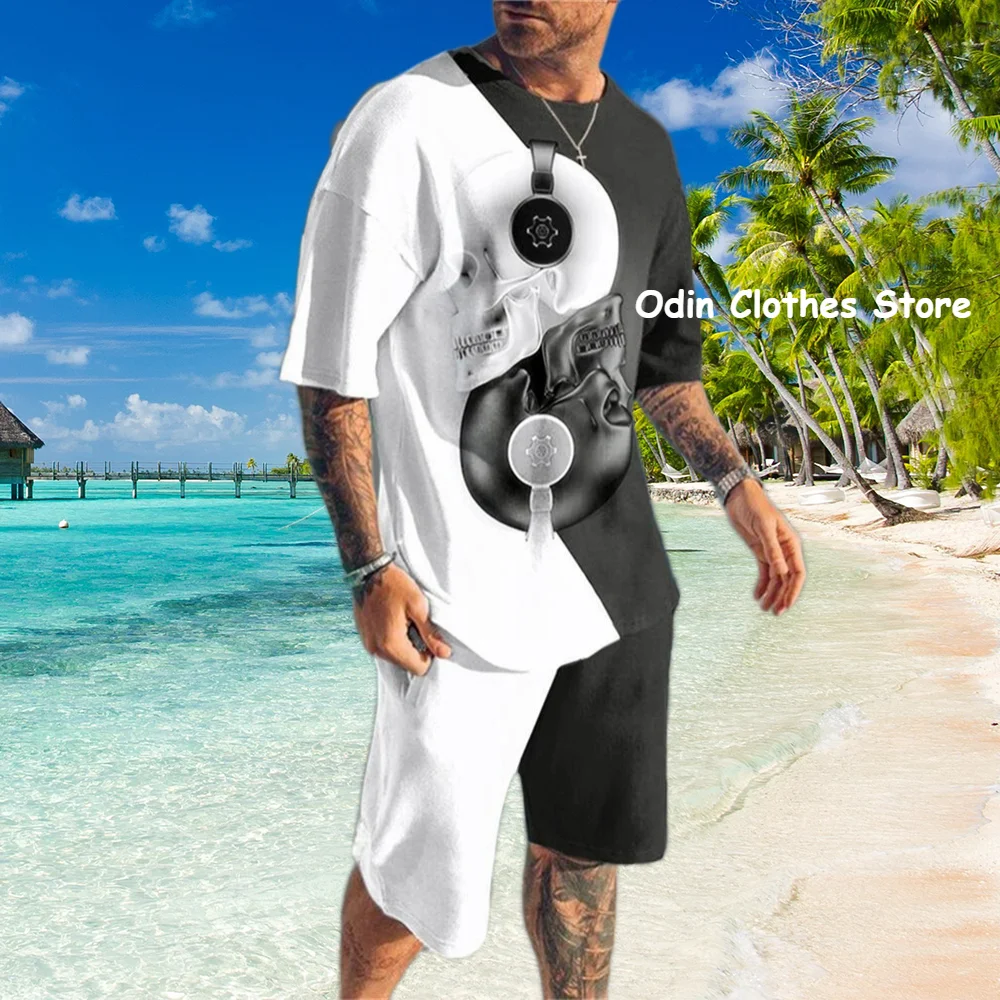 

Men Summer 3D Printed Causl Fashion Short T-shirt Set For Husband Outfit Vintage Tracksuit Oversized Holiday Style Sportswear