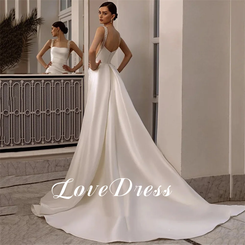 Customized Love Elegant Spaghetti Straps Sequin Bead Mermaid Stain Wedding Dress Gorgeous Backless Floor Length Bride GownS Robe 2