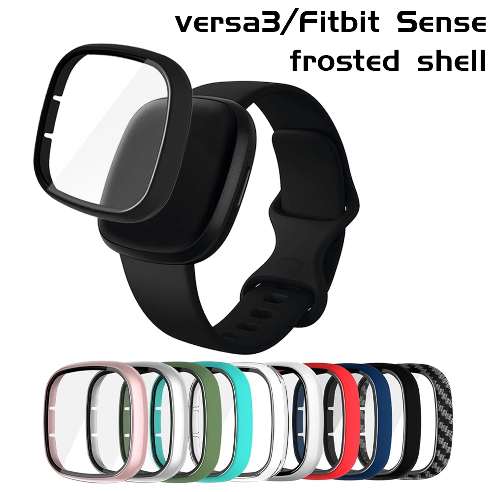 Glass+Case Full for Fitbit Versa 3 Protective Case Screen Protector Hard PC Matte Bumper Shell for Fitbit Sense All-Around Cover