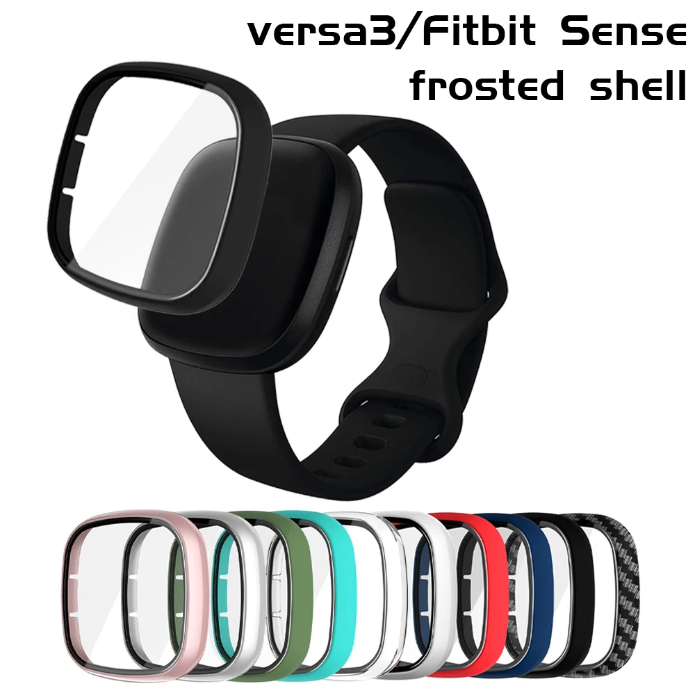 

Glass+Case Full for Fitbit Versa 3 Protective Case Screen Protector Hard PC Matte Bumper Shell for Fitbit Sense All-Around Cover