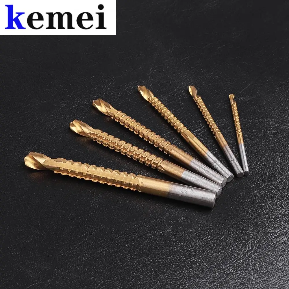 6Pcs/set Twist Drill Bits Set 3-8Mm Serrated Grooving Cutting Tap Saw Wood Metal Wooden Hole Saw Titanium Drill Tools