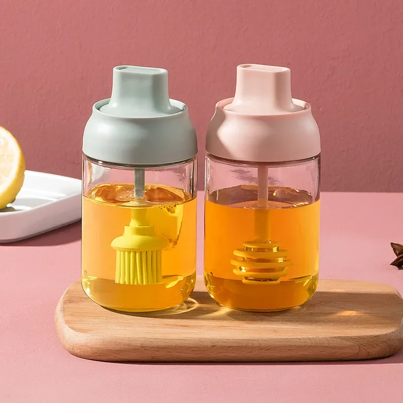 Seasoning Jar 250ML Oil Bottle Moisture-proof with Lid Spoon Pepper Salt Shaker Multi-purpose Combination Glass