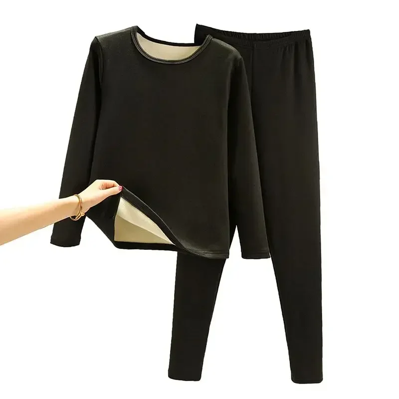 Thermal Underwear Female Winter Heating Padded and Thickened Bottoming Shirt Bottoming Pants Inside Out Home Wear Two-piece Set, Thermal Underwear Sets