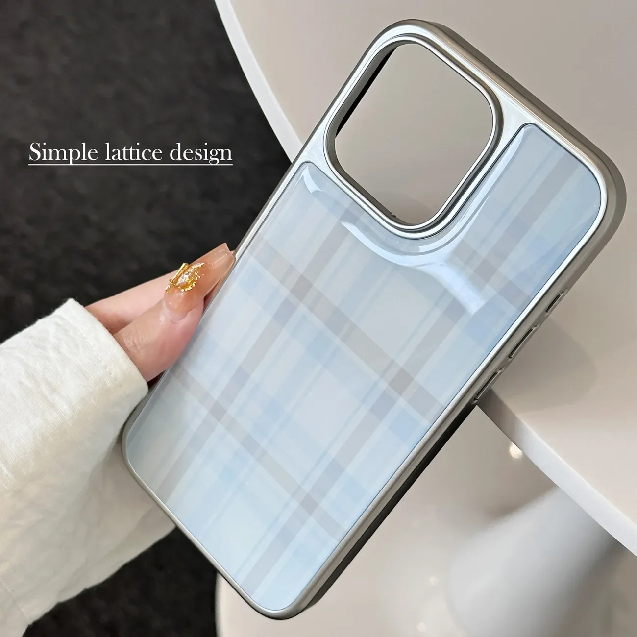 Temperament Blue Grid Electroplating Drip Glue Phone Case - Stylish Y2K Cover with Enhanced Protection