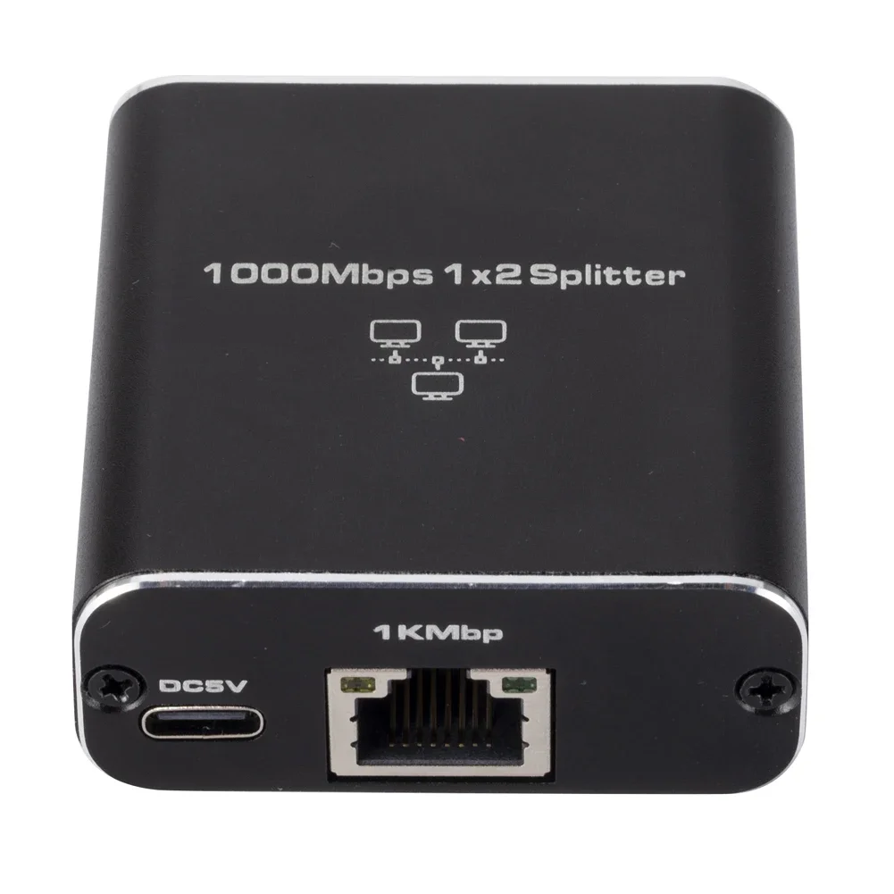 Black Aluminum Alloy Gigabit Ethernet Splitter for PC and TV