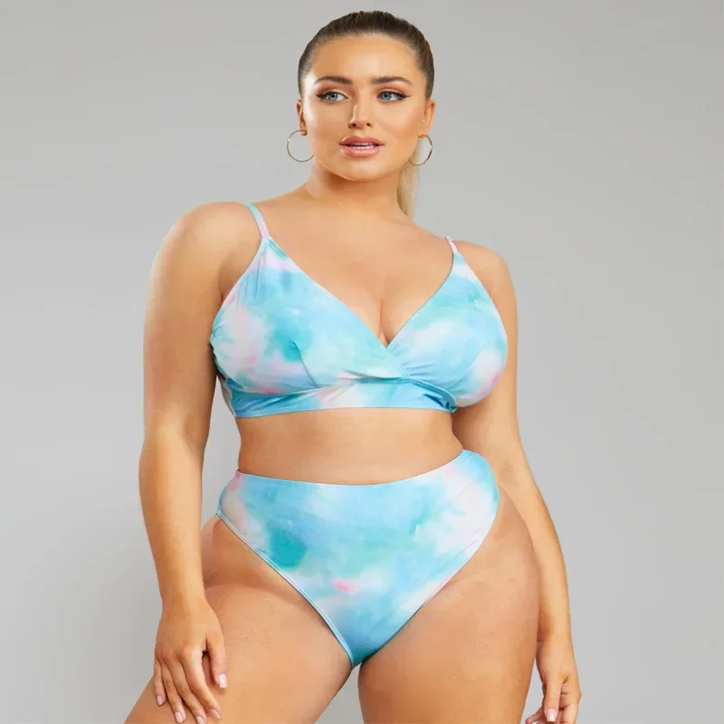 

2023 New Big Size Swimsuit Women Europe And America Separate Print Sexy Europe And America Swimming Bikini Two Piece Sets
