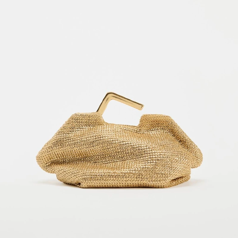 BOLSA DE ORO CON MANO DE METAL, bolso tejido para mujer, bolso de - Main Image