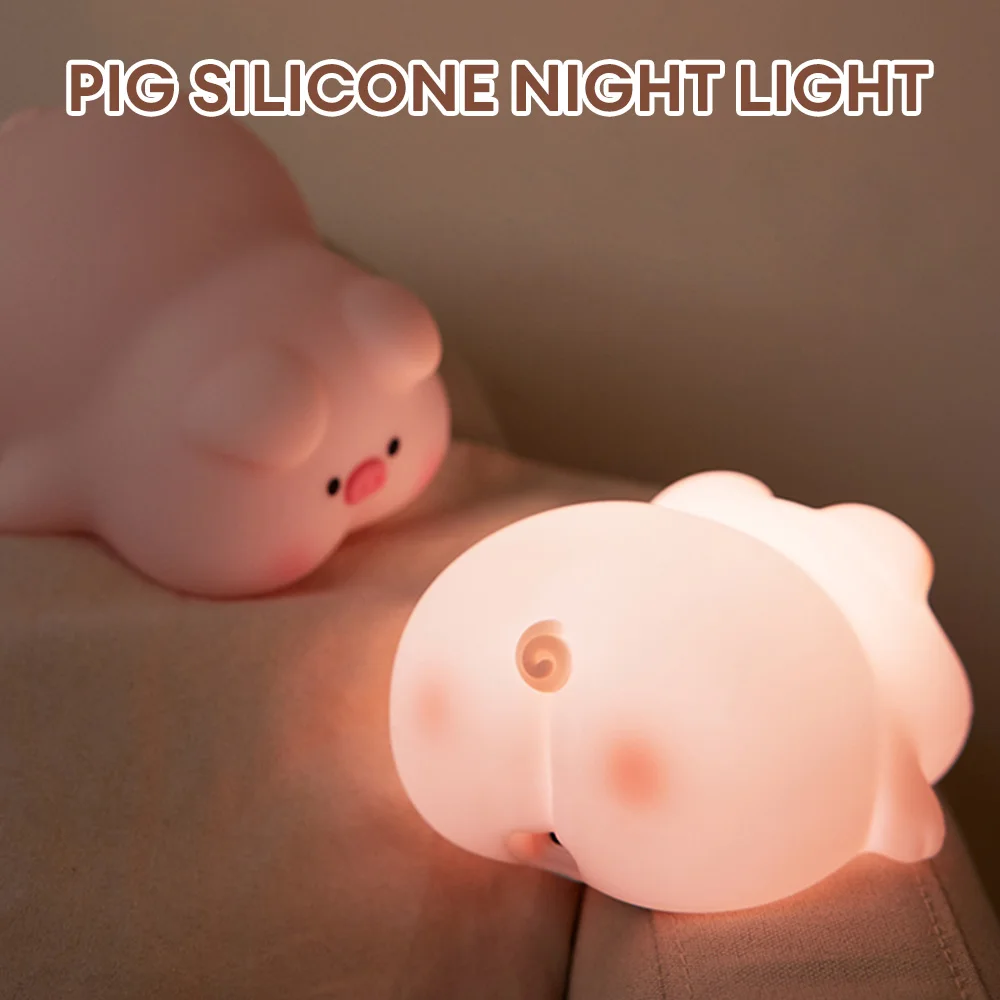 Cute Piggy Silicone LED Night Light Animal Lamp Touch Sensor Night Lamp Children Kid Bedside Decor Birthday Gift