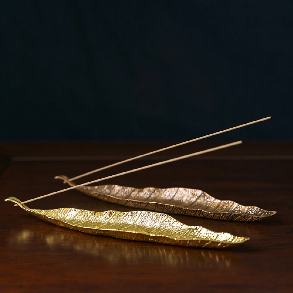 Incense Holder Leaf Shaped Incense Stick Tray Holder Alloy Antique Leaf Incense Burner Jewelry Tray Holder for