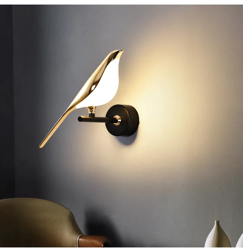 Nordic Golden Bird LED Wall Lights Parlor Bar Creative Wall Lamps Novelty Sconces Bedroom Bedside Lamp Living Room Decoration