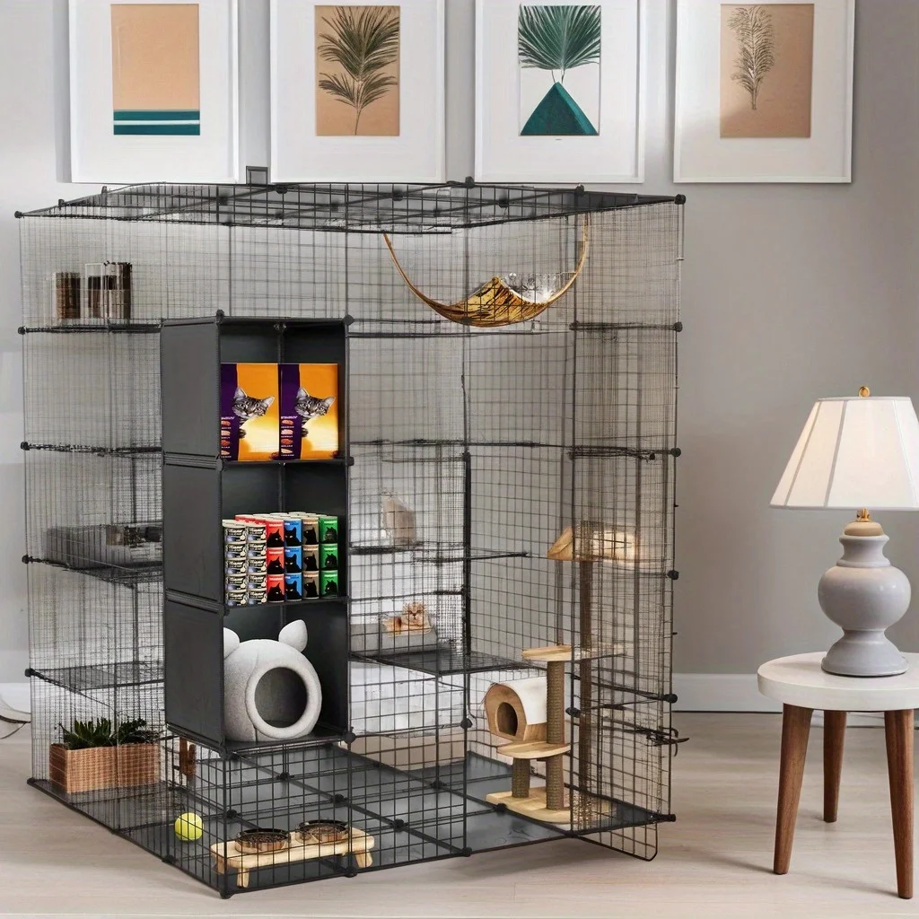 69" Extra Large Cat Cage 5 Tiers Cube Indoor Cat House Crate Free Hammock