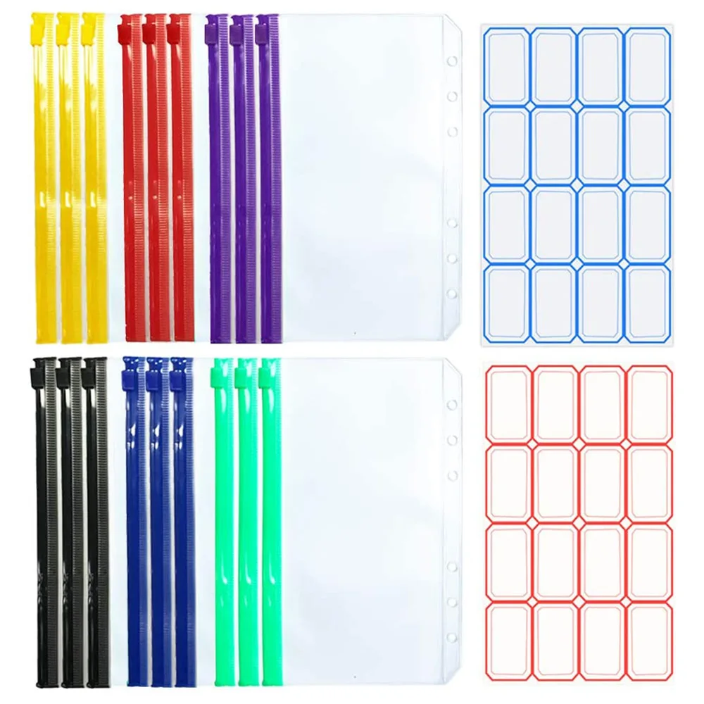 

A6 Budget Binder Pockets with Zipper, Clear 6 Holes Cash Envelopes Folder,PVC Money Coupon Organizer Loose Leaf Bags