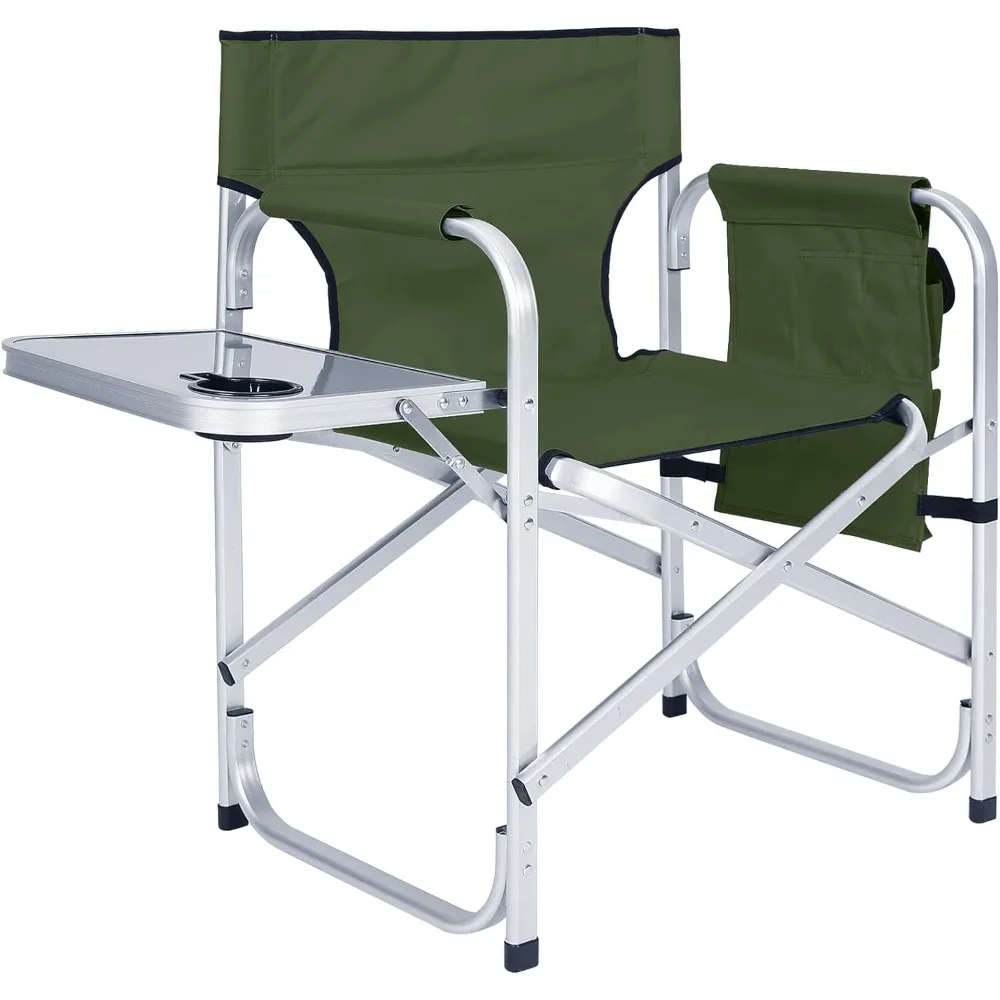 

Foldable Directors Chair Outdoor Camping Chair Makeup Artist Chair with Side Table & Pockets, Olive Green