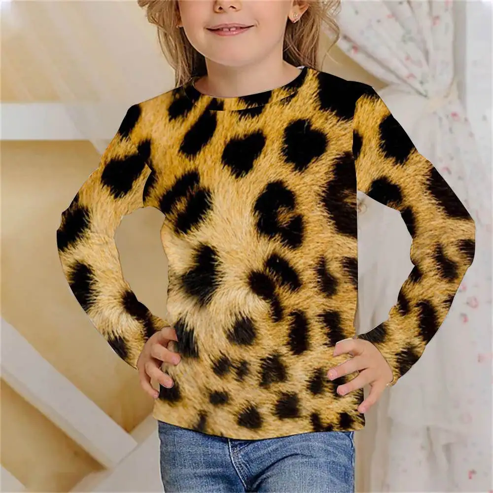 Girl Clothes Girl T-Shirt Long Sleeve Tiger Skin Leopard