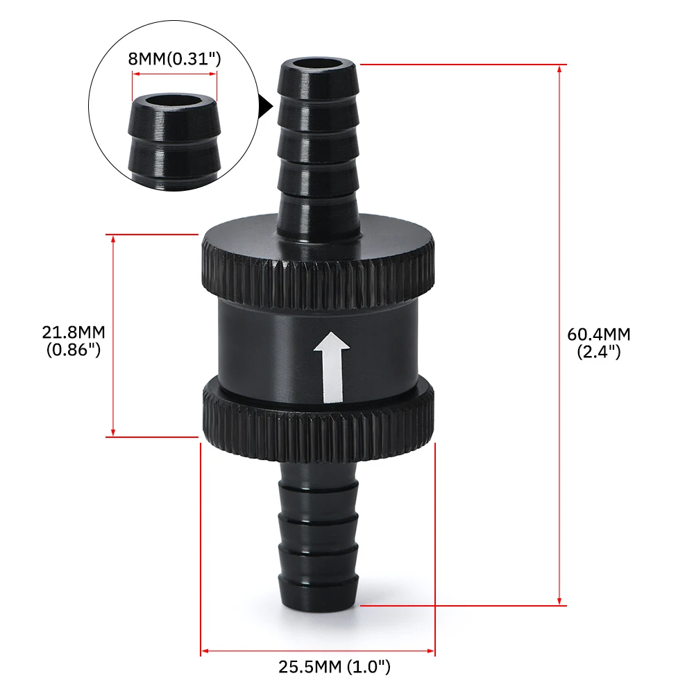 PQY-5/16" 8mm Non Return One Way Fuel Check Valve Aluminium Alloy Petrol Diesel PQY-FCV08