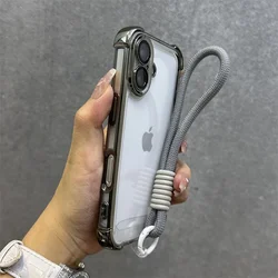 Enhanced Clear Protective Case with Lens Glass Film and Airbag Cushioning - Includes Lanyard and Soft Cover - iPhone 14 Pro Max (Gray GS)