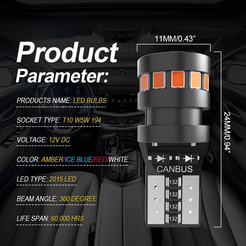 2x ǰ T10 W5W   2015 LED ڵ ׸   Ʈ Ŀ  168 194 LED ڵ   
