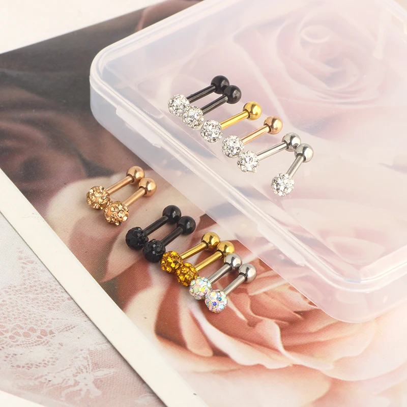 Crystal Ball Stainless Steel Ear Stud Earrings for Men Women CZ Cartilage Helix Ear Tragus Piercing Small barbell wholesales col