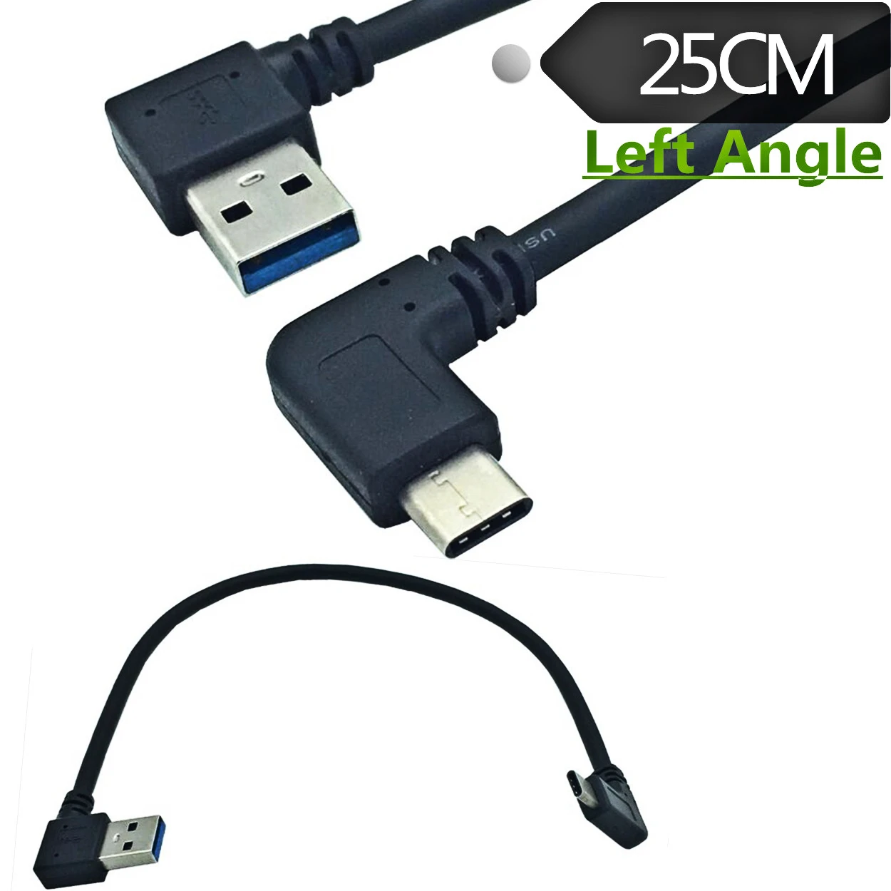 

AM Left/Type-C Bend 90 Degree Micro USB Male to USB Male Data Charging Connector Cable 0.25m for Phone Tablet