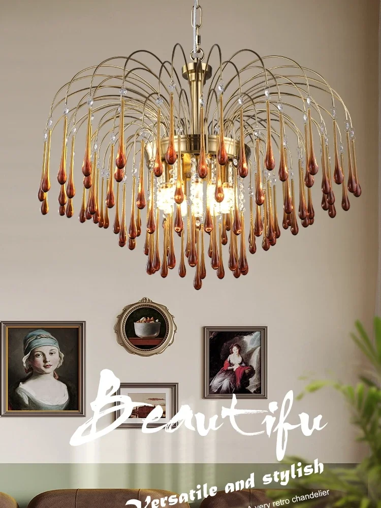 Artpad Retro French Branch Colorful Crystal Chandeliers For Living Room Romantic Raindrop Coloful Crystal Hanging Pendant Light led chandelier ceiling chandelier