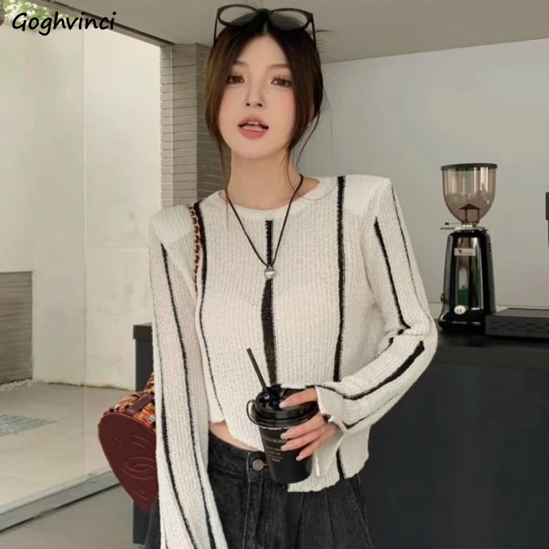 

Полосатые укороченные пуловеры для женщин Y2k, шикарные, необычные, повседневные, Осенние, девичьи, уличные, новинка, женский свитер