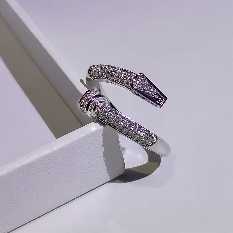 Silver Ring Wedding Rings Silver Rings Fashion Classic White Zircon Nail Opening Ring 925 Silver Engagement Wedding Party Jewelry Gift for Ladies Cute/Romantic