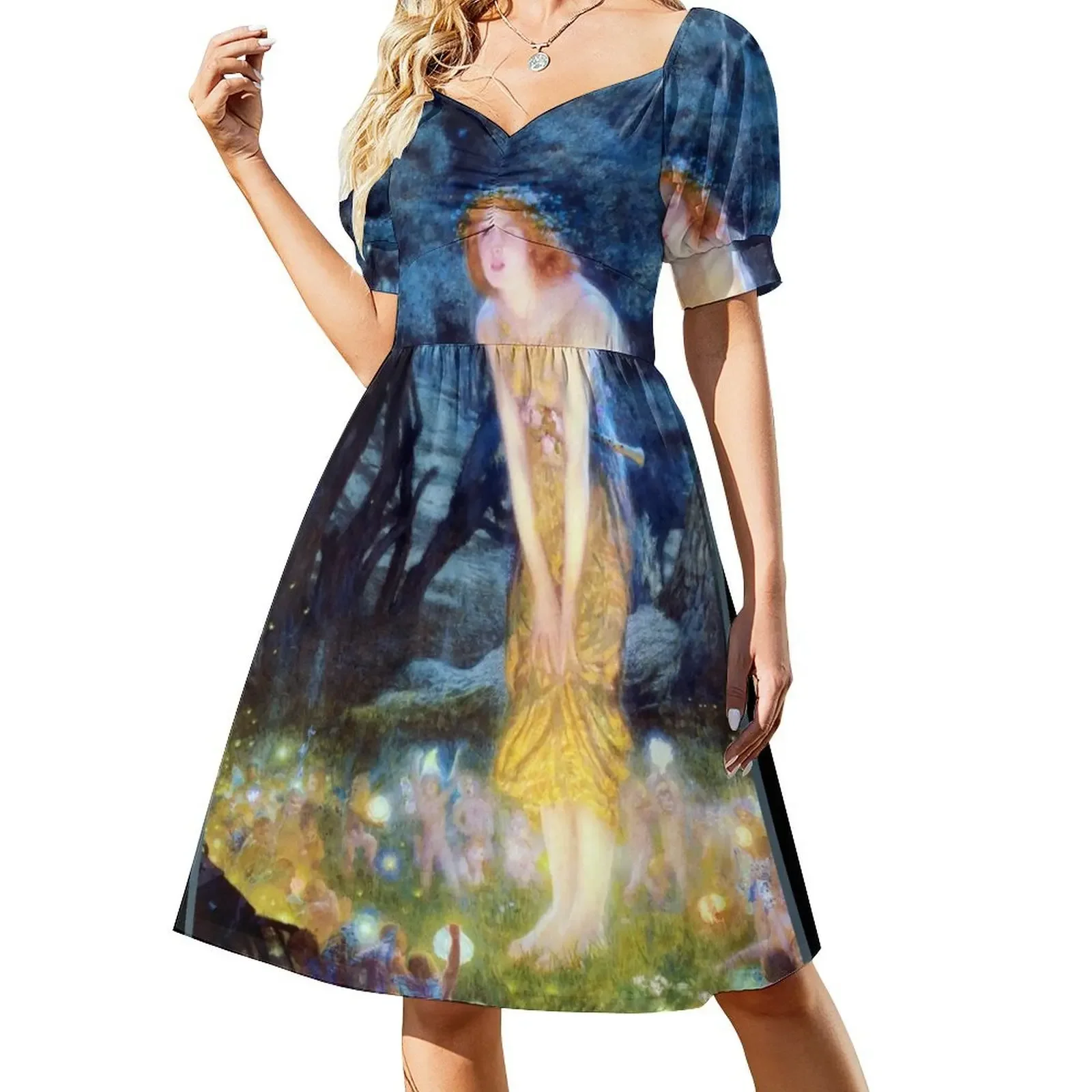 thumbnail image 1 of Vestido sin mangas de arte prerrafaelita vintage del círculo de hadas de la víspera del solsticio de verano vestidos para mujeres Vestido, 1 of 8