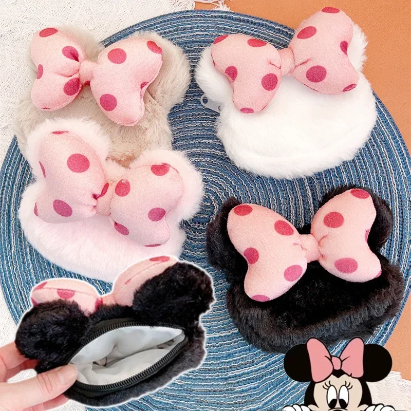 Disney Minnie Mouse Portamonete Cartoon Sweet Mini Auricolare Cable Peluche Storage Pouch Student Girl Portable Zipper Wallet Gift