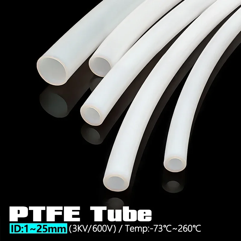 High-Temperature White PTFE Teflon Tubing - Low Friction, Heat Resistant Insulated Pipe, 50cm/1m, ID 1mm-19mm