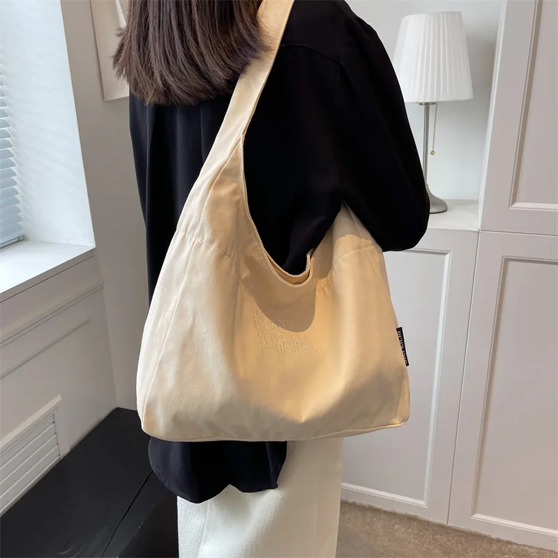 Women's Shoulder Bag Canvas Trend Cross Designed Embroidery Large Capacity Cloth Bag College Students Big Messenger
