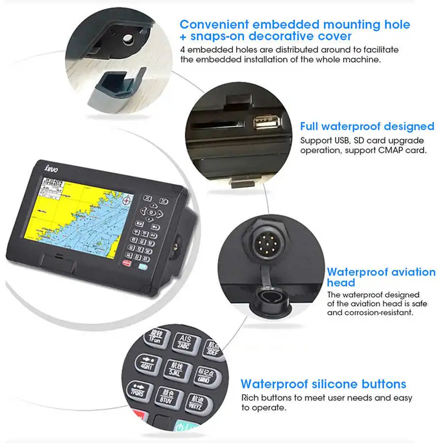 7in Boat Gps Chart Plotter Marine Navigation Bds/gps Ipx6 Waterproof