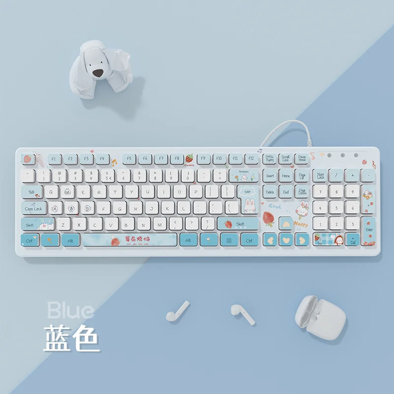 Kawaii Wired Keyboards Pink Wireless Keyboard Gaming Accessories Cartoon Cute Chocolate Mute Keyboard Notebook Desktop Computer