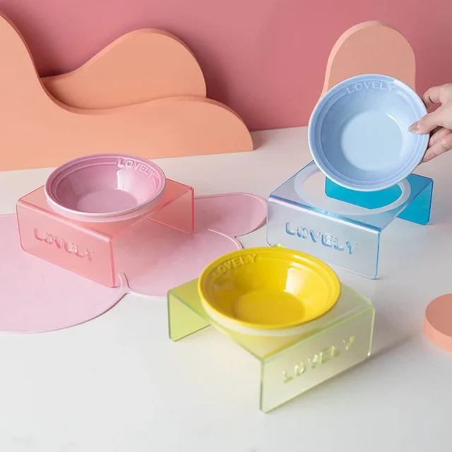 Cat Food Tray Nordic Style Ceramic Bowl Multiple Colors Pet Bowl Cat Water Bowl Cat Food Bowl Acrylic Stand Pet Supplies 3