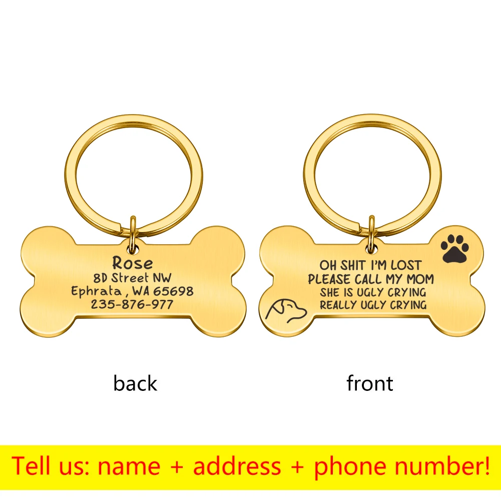 Personalized Collar Pet ID Tag Engraved Pet ID Name for Cat Puppy Dog Tag Pendant Keyring Bone Tag Pet Accessories Dropshipping 