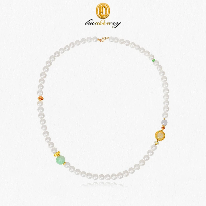 

Natural Freshwater Pearl Necklace For Women's S Pure Silver Gold-Plated Jade Enamel Color