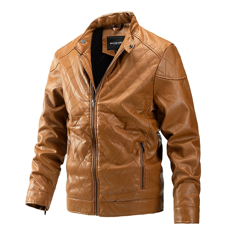 

2023 PU Leather Jacket Winter Fleece Motorcycle Jackets Fashion Stand Collar Biker Outwear Mens Casual Leather Coats M-2XL